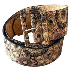 Vintage Wide Tan Muti Earthy Floral Cork Statement Belt Size Medium